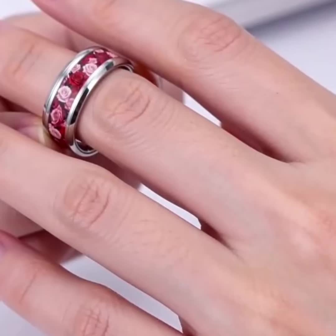 Romantic Two-Tone Rose Heart Ring, Light Luxury Design
